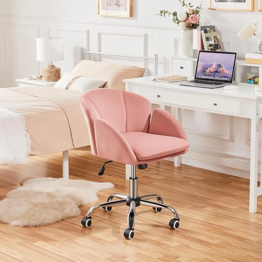 Desk Chair Cute Velvet Chair for Home Office, Vanity Chair with Wheels Armrests Modern Swivel Rolling Chairs for Bedroom