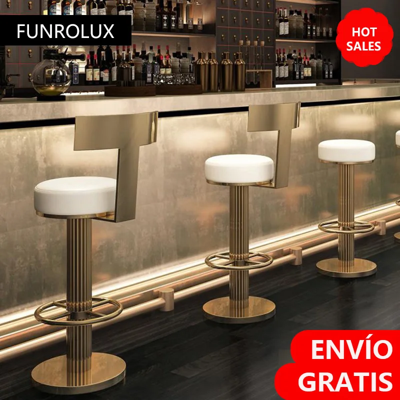 Taburetes de Bar con altura ajustable, silla giratoria moderna de acero inoxidable, para mostrador de cocina, juego de sillas de comedor