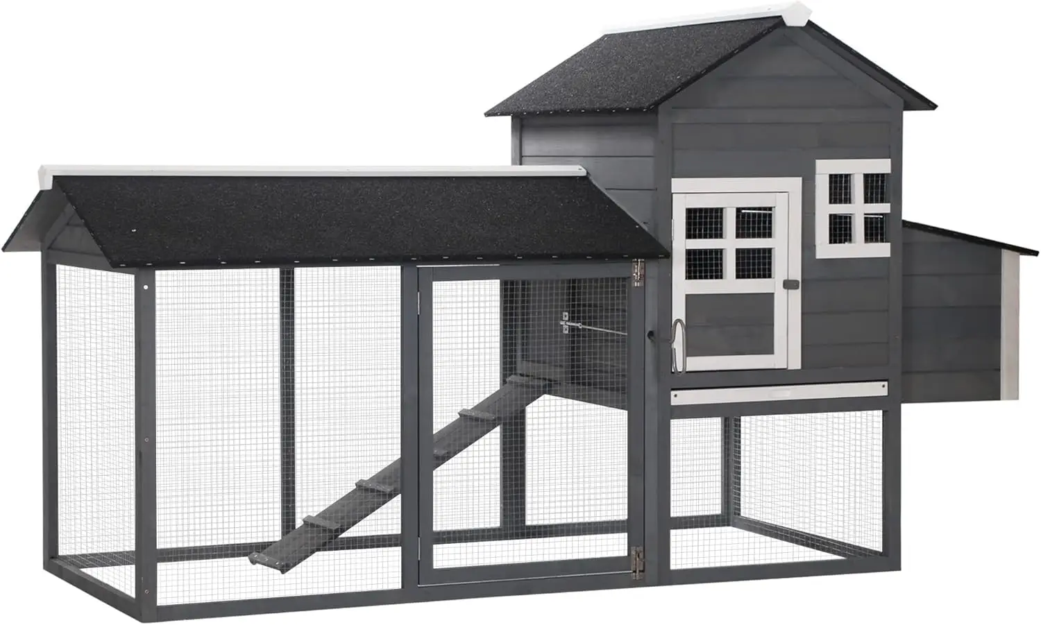 Wooden Outdoor Chicken Coop with Asphalt Roof, Removable Tray, and Ramp for 2-3 Chickens, Gray Color