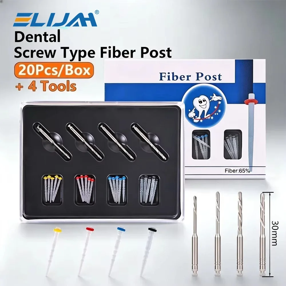 ELIJAH 20Pcs/Bag Dental Fiber Post Quartz Glass Straight Screw for Dental Root Canal Restorative Dental Materials Oral Supplies