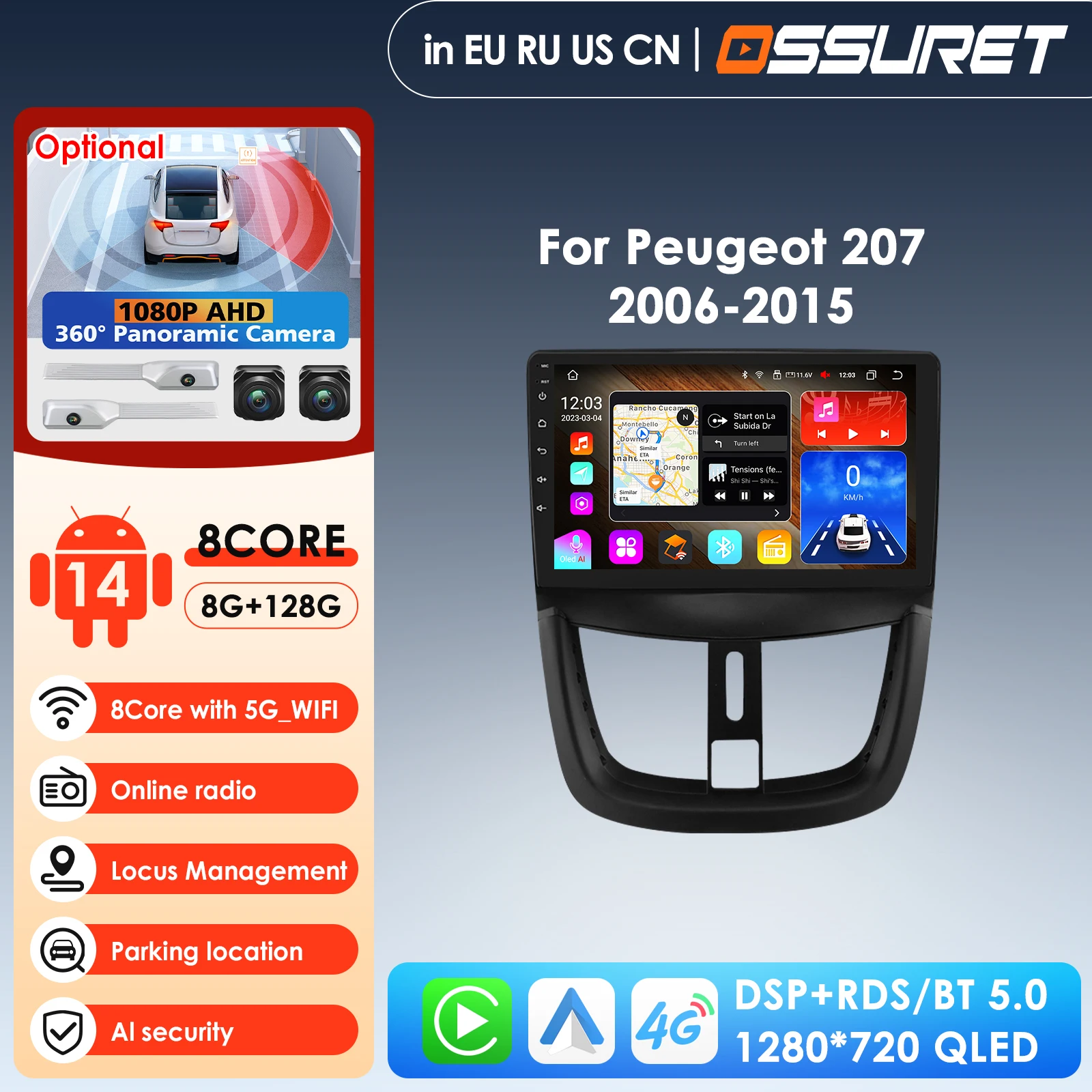 

9-дюймовая 2DIN автомагнитола с интеллектуальной системой AI для Peugeot 207 207CC 2006-2015, беспроводной CarPlay, Android Auto, 4G, Bluetooth, FM, GPS