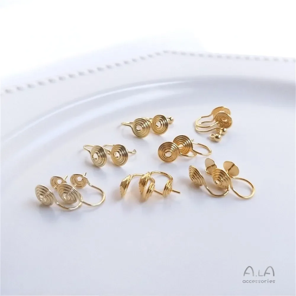 14K18K Gold Painless Mosquito-repellent Coil Ear Clip Diy Earring Materials Hand-made Ear Accessories Without Ear Holes E041