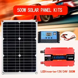 500W  Solar Power Inverter 110V/220V Solar  Panel System 12V Solar Plate Battery Charge Controller Complete Power Generator