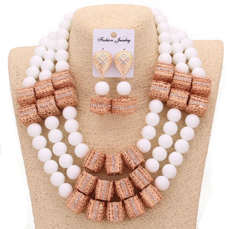 

Dudo Gold & White 3 Layers Nigerian Jewelry Sets for Women Weddings 2024