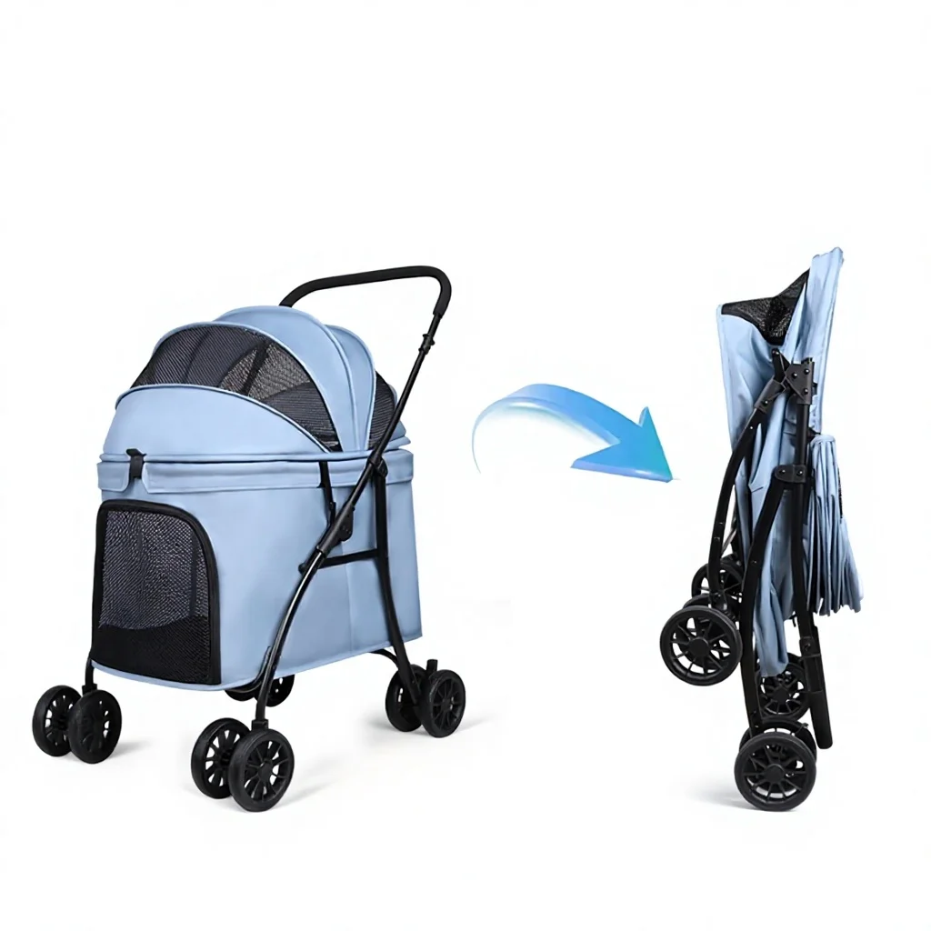 Medium-sized Double Pet Stroller Foldable Dog Carrier for Outings Lightweight Compact Metal Suitable for Cats and Corgis
