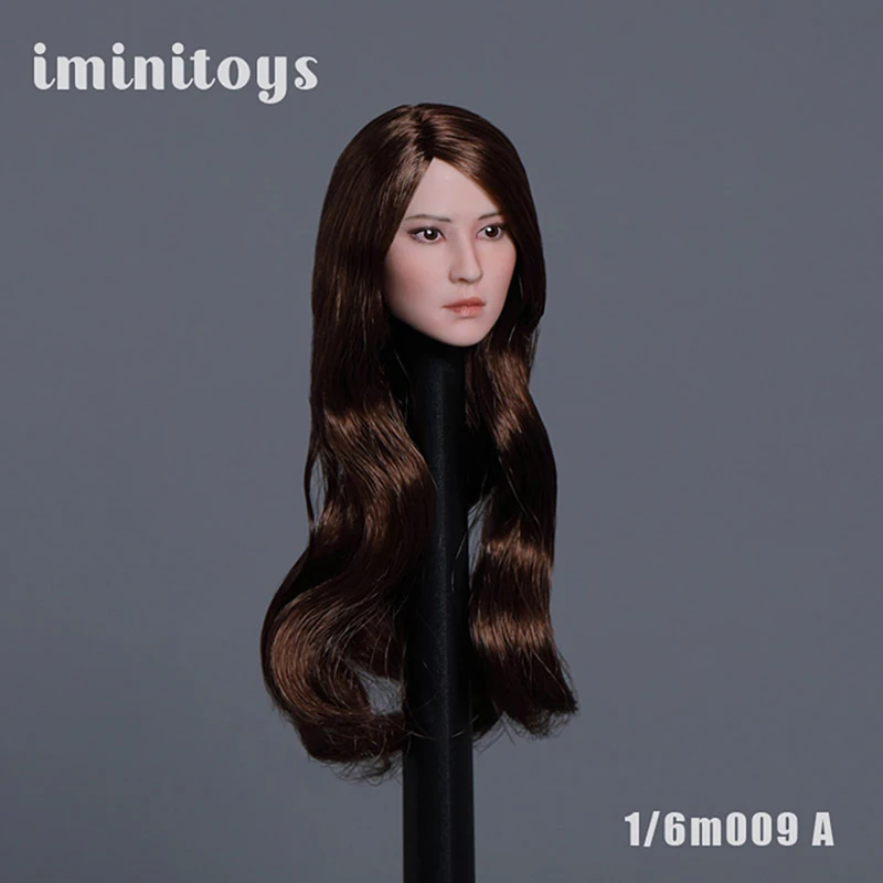 IminiToys M009 1/6 Asian Female Head Sculpt Long Hair White Skin Head Carving Model Fit 12'' Soldier Action Figure Body Dolls