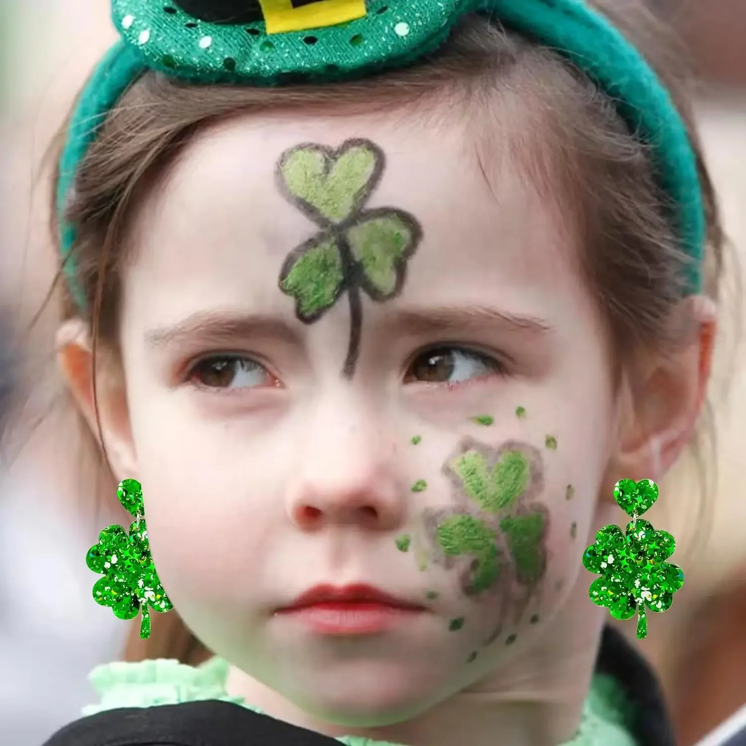 St Patricks Day Earrings Sparky Green Four Leaf Hat Shamrock Danlge Earrings for Women Girls Irish Holiday Gift