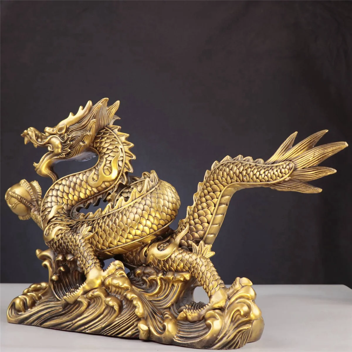 

GET! Brass Chinese Feng Shui Dragon Statue Sculpture Home Office Tabletop Ornaments for Wealth and Success Good Lucky Gifts