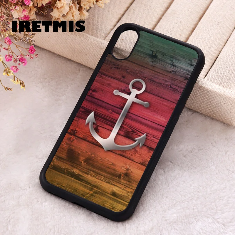 Iretmis Phone Cover Cases For iPhone X XS Max XR 11 12 13 PRO MINI 14 15 16 Plus Rubber Silicone Colorful pattern with anchor