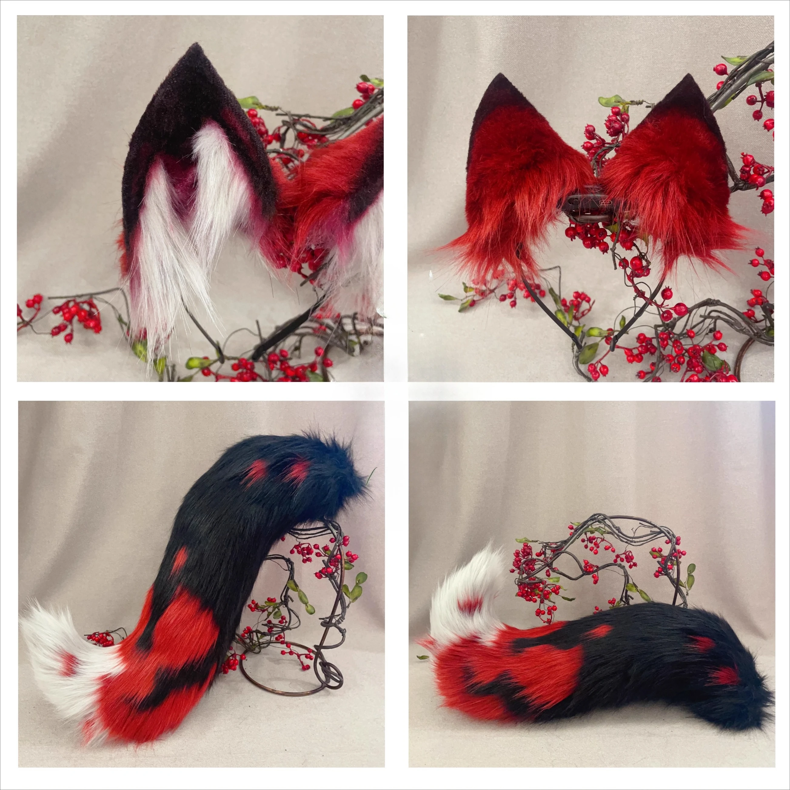 Neue handgemachte Arbeit Halloween Blut Wolf König Ohren Hairhoop Schwanz Set Anime DIY Kostüm Zubehör nach Maß Kopfbedeckung