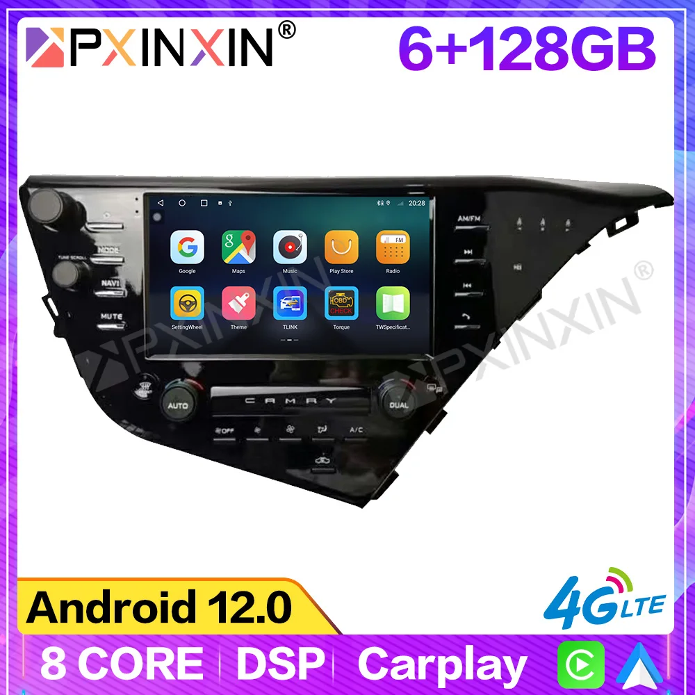 9 Inch Android Player For Toyota Camry 2018 2019 2020 Car DVR Radio 8+256GB GPS Maps Navigation Carplay Auto Multimedia HeadUnit