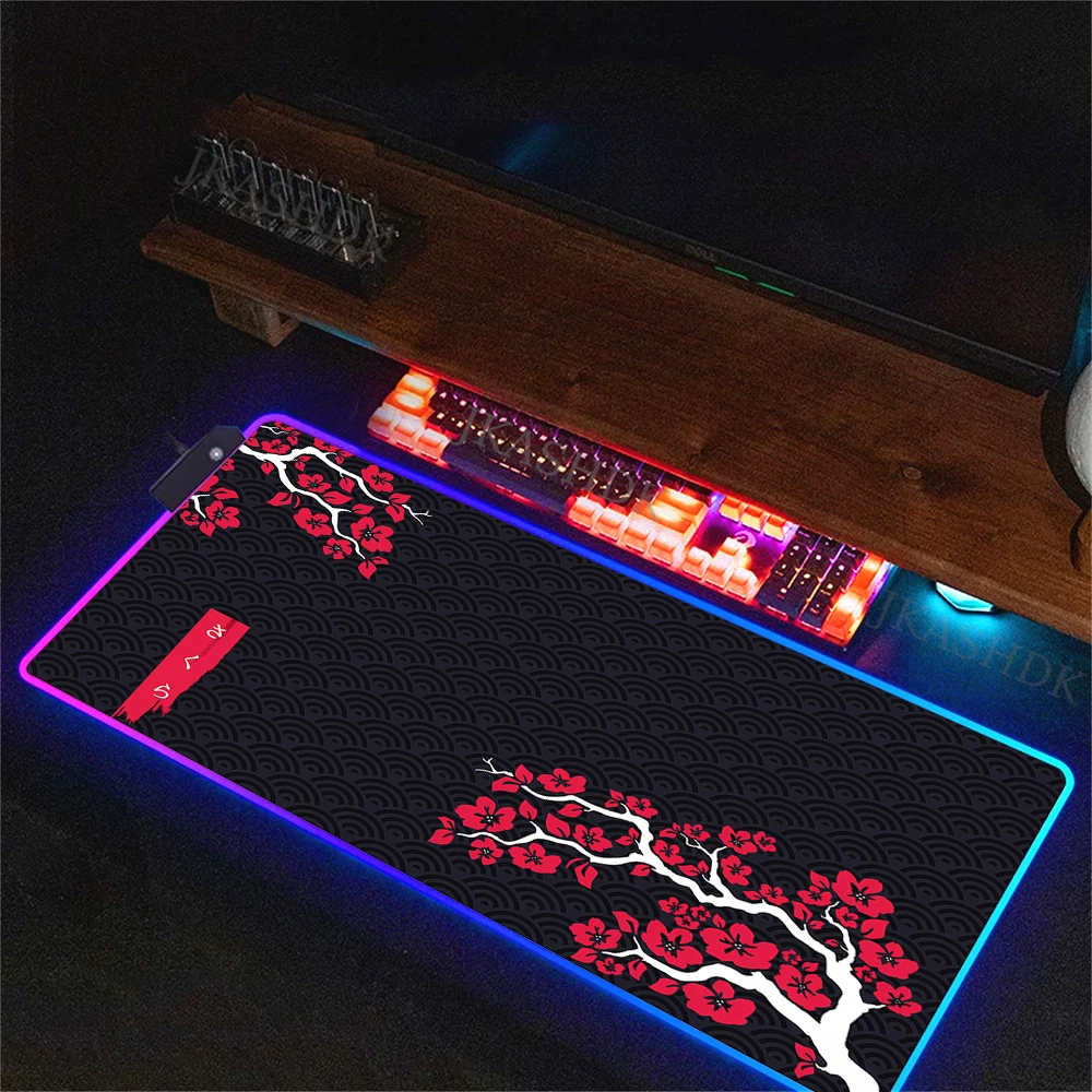 Blue Sakura RGB Gaming Pads Rubber Non-Slip Laptop PC Led Gamer Mousepad 30x80CM Large Mouse Pad XXL for Computer Keyboard Desk
