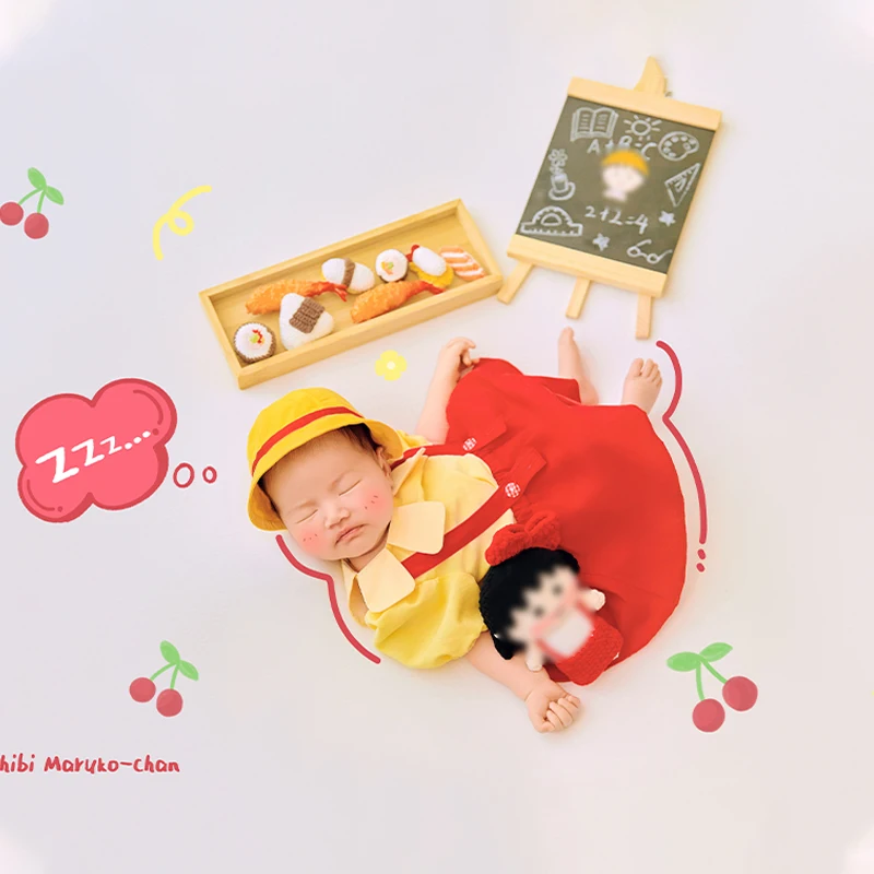 Fotografia per neonati Tema anime Personaggio dei cartoni animati giapponese Abito per bambole Puntelli per sushi Abito uniforme Accessori per fotografia per bambini