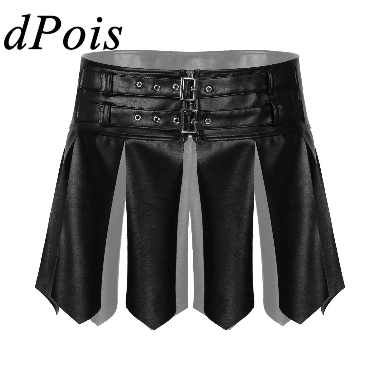 

Men Faux Leather Tassel Skirt Cosplay Gladiator Halloween Fancy Dress Ball Costume Adjustable Buckle Zipper Waistband Miniskirt