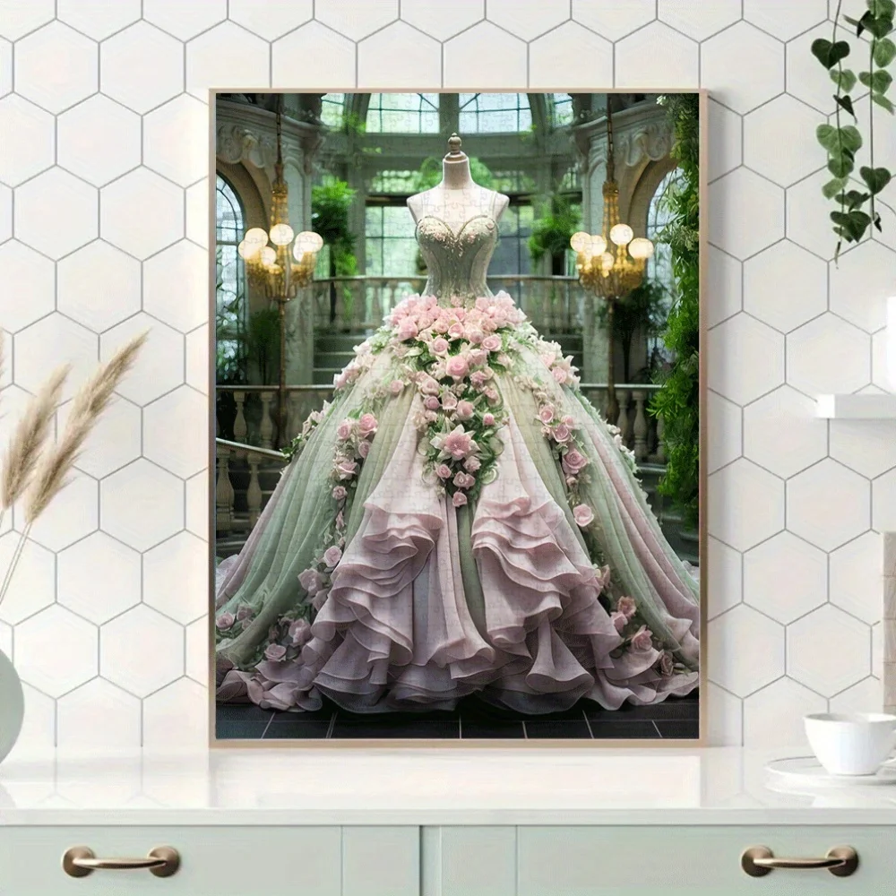 우아한 꽃무늬 웨딩 드레스 직소 퍼즐 성인 소녀 예술적 지적 게임 홈 레저 패션 테마 장식 퍼즐 장난감