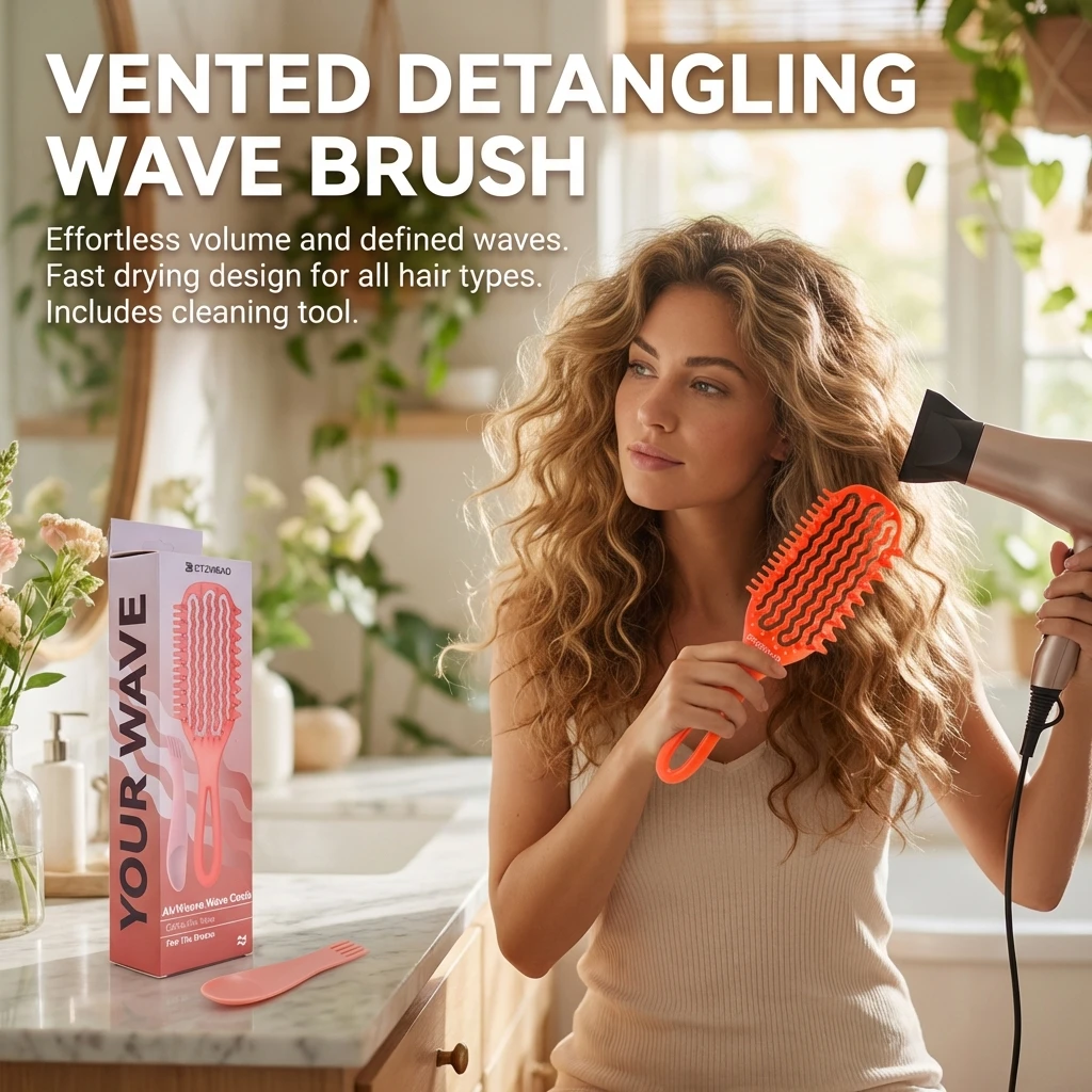 Hollow Grid Wave Comb For Natural Curls Styling Ergonomic Handle Durable Plastic Comb For Daily Life Travel Use Portable Comb