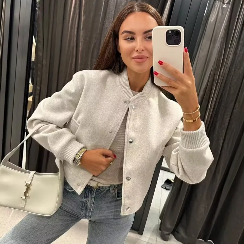 

Women's autumn and winter new women's casual long-sleeved soft short bomber jacket