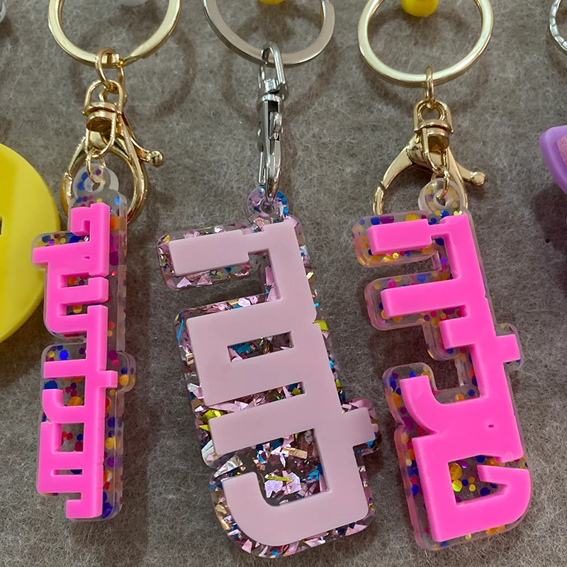 Fashion Acrylic Custom Name in Hebrew English Keychain All Language Personalized Nameplate Car Keyring Bag Charm Accessories view 4