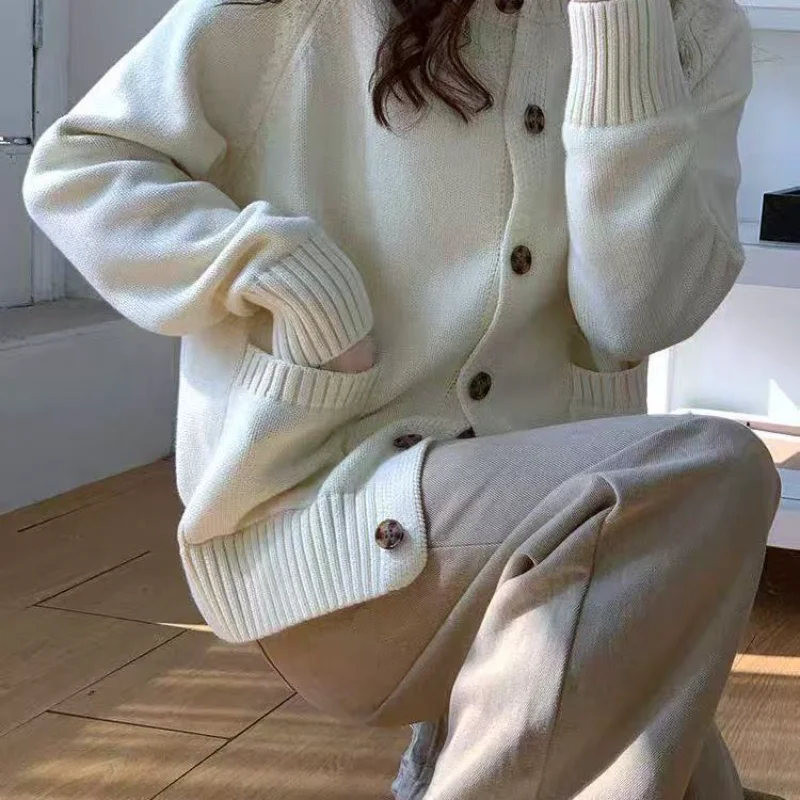 

New Lazy Style Sweater Jacket Cardigan Outfit Commuter Loose Thickened Pocket Top Makes You Look Slim