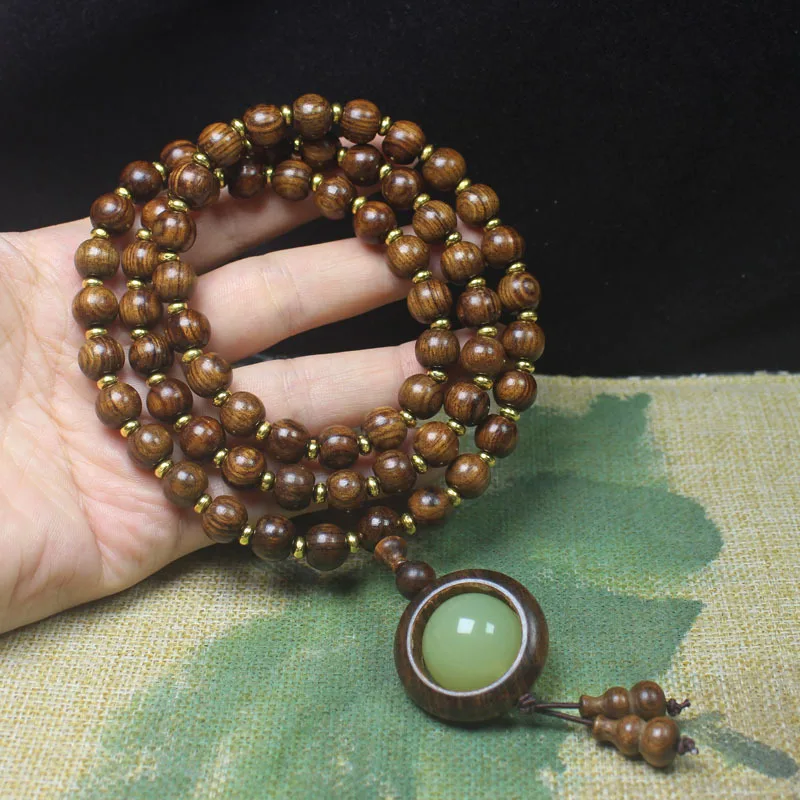 Black rosewood apple bead multi-loop bracelet, luminous running ring sandalwood bracelet, ethnic-style Buddhist prayer beads