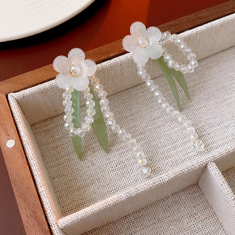 Bilincolor Crystal Flower Tassel Earrings for Women