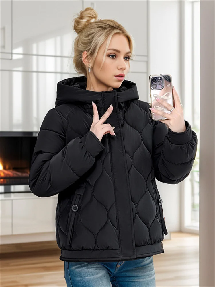 2024 Winter New Women\'s Puffer Jacket Fashionable High-Quality Padded Clothes Hooded Lattice Thickened Warm Padded Jacket Coat