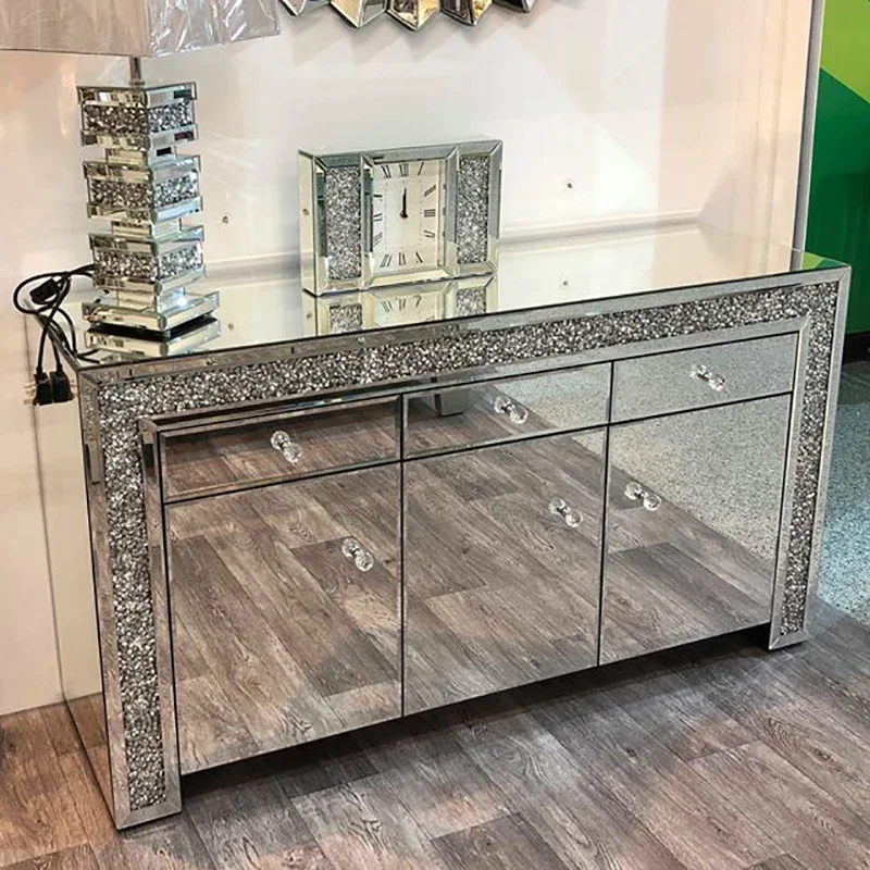 Crushed Diamond 3 Door 3 Drawer Mirrored Sideboard