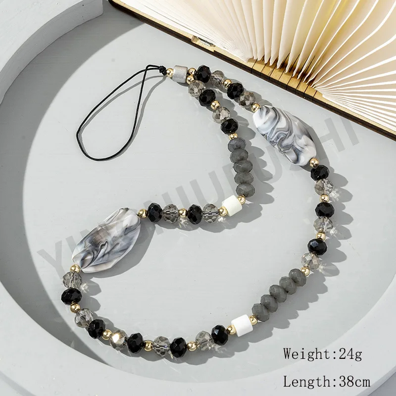 Crystal Beaded Phone Chain DIY Jewelry Fashion Colorful Natural Stone Charm Telephone Lanyard Cellphone Hanging Rope for Women