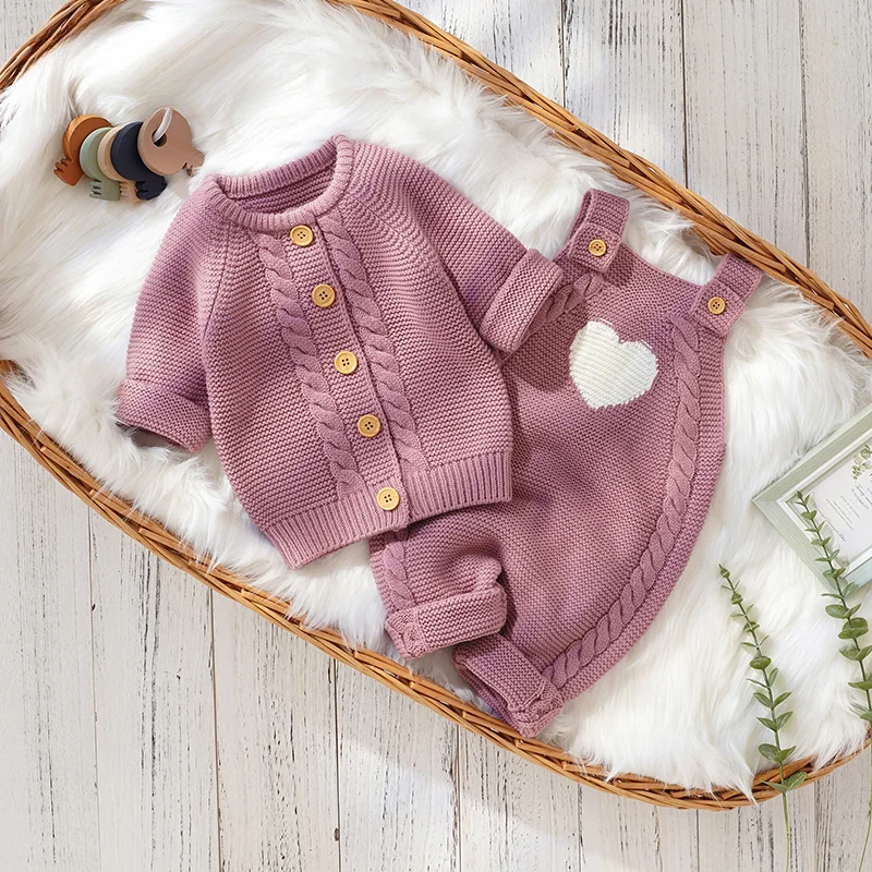 Winter Casual Long Sleeves Sweaters Jackets+Rompers Outfits Sets for Newborn Infant Kids Boys Girls Costumes Autumn Baby Clothes