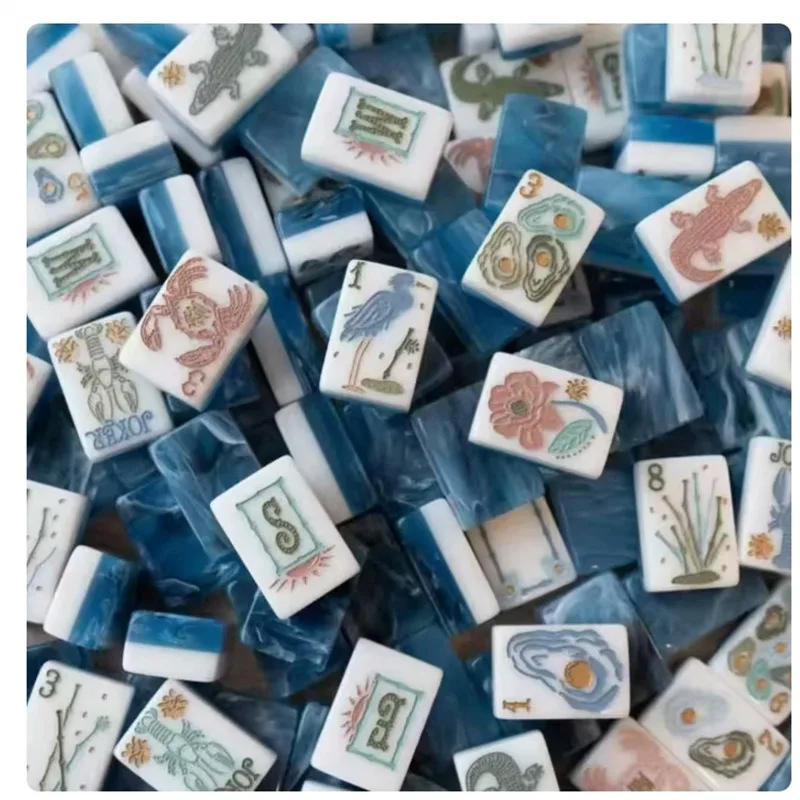 American Mahjong Set 30mm 160Pcs Crystal Acrylic Carved Inside Printed Mahjong Tiles Game Kit