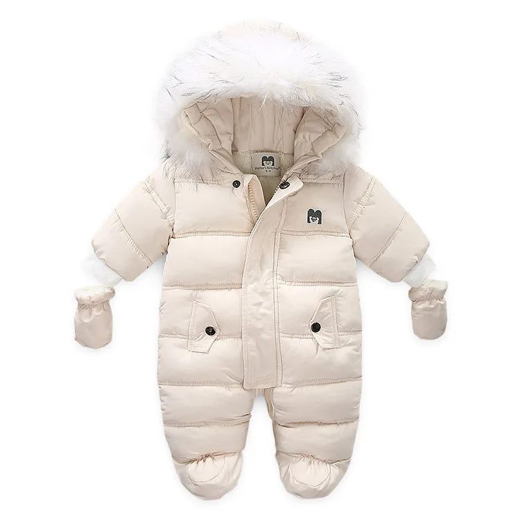 Winter 2024 New Newborn Girls Jumpsuit Hooded Long Sleeved Plush Baby Girls Winter Rompers Warm Thickened Infant Girl Parkas