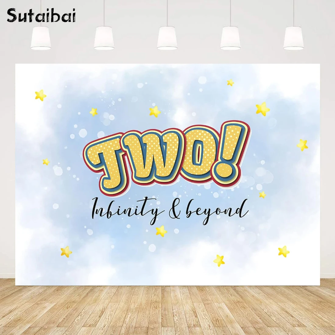 

Two Infinity and Beyond Backdrop 2nd Birthday Party Photo Background Blue Sky Yellow Stars Backdrops Boys Kids Second Birthday