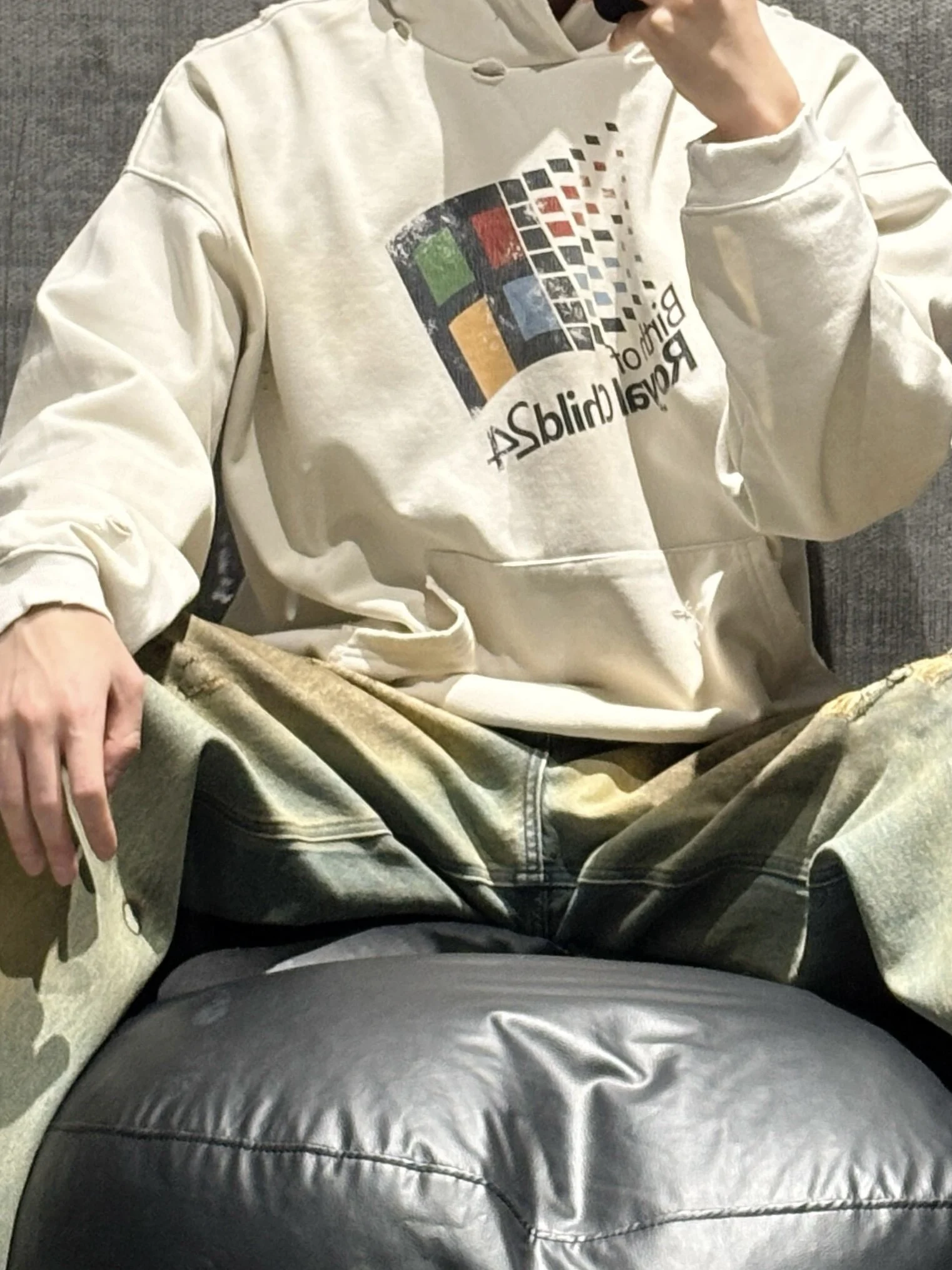 

Плотное худи из американского хлопка 420 г с эффектом потертости и принтом, свободного кроя, с длинными рукавами, круглым вырезом, для повседневной носки