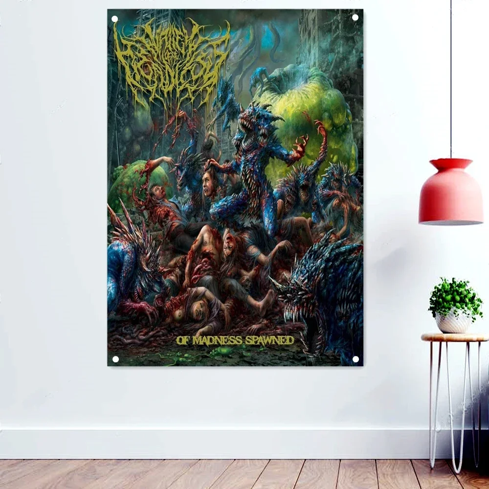 Of Madness Spawned Disgusting Art Banners Hanging Cloth Home Decoration Death Metal Music Posters Wall Art Rock Band Icon Flags