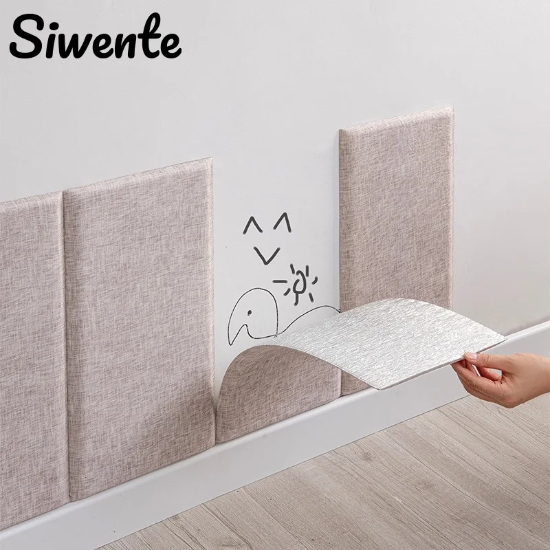 

Linen Fabric Self-adhesive Wall Stickers Anti Collision Thickened Foam Wallpaper with Aluminum Foil Bottom Bedroom Home Decor