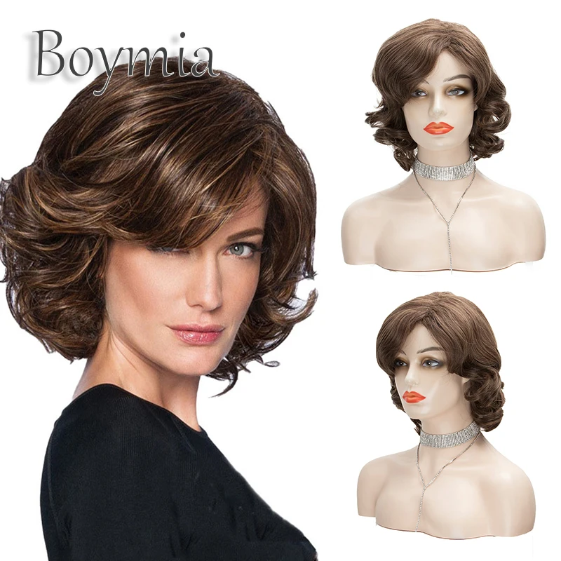 

Women's Wig Black Brown Hair BFluffy Short Straight Layered Hair For White Women Synthetic Full Wigs Cosplay Wigs BY150