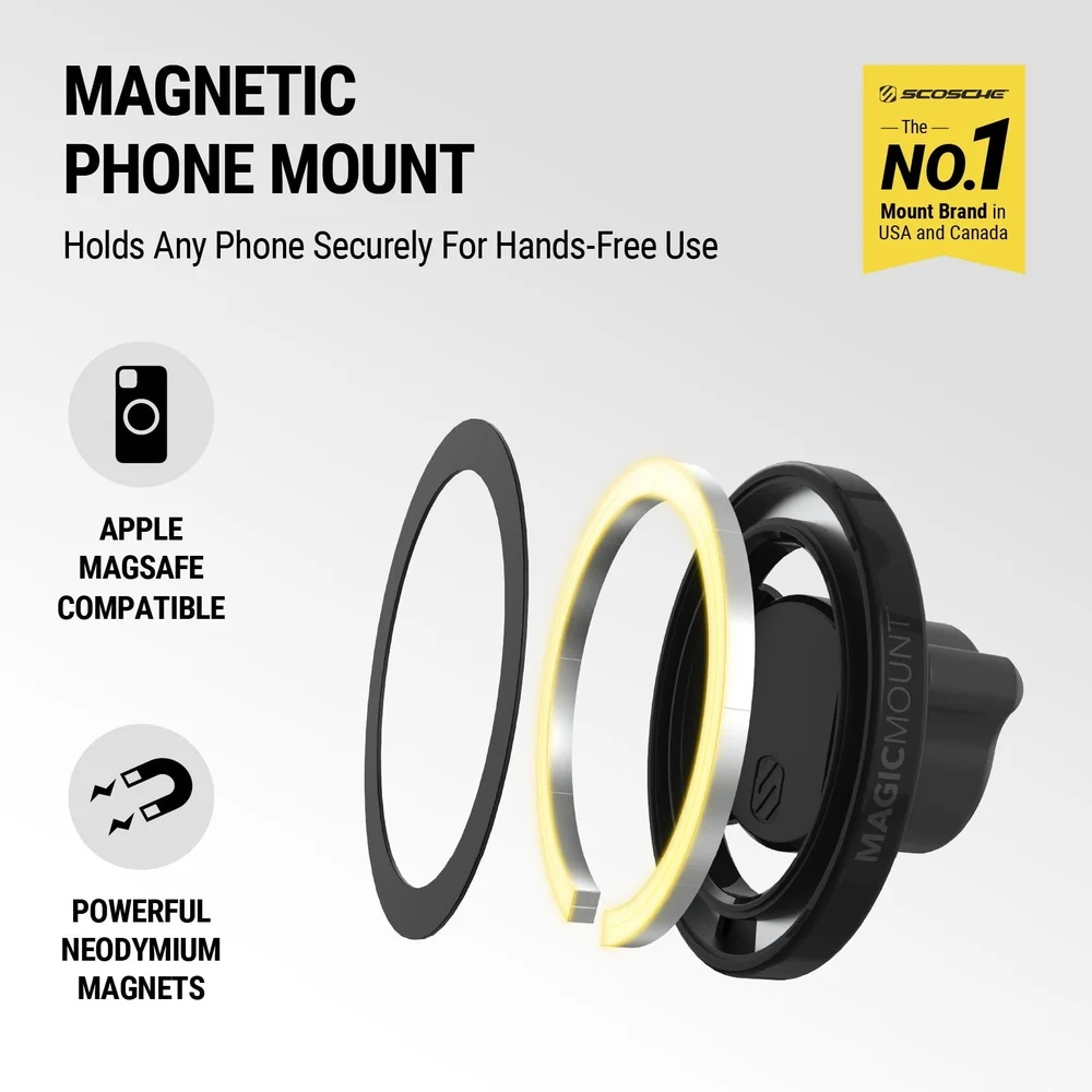 5-in-1 MagSafe 차량용 휴대폰 거치대 조절 가능한 대시보드 통풍구 홀더 강력한 네오디뮴 자석 핸즈프리 내비게이션 및 미디어