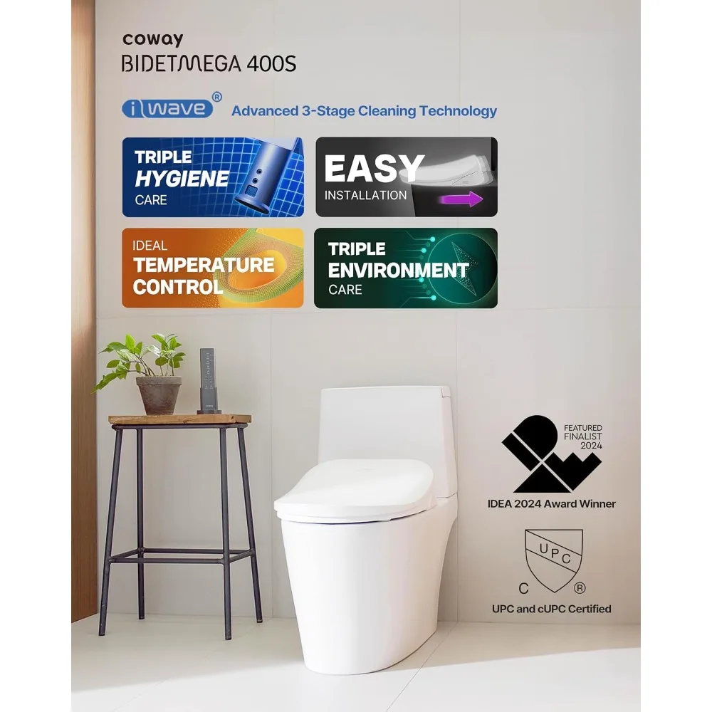 

Electronic Bidet Elongated Toilet Seat with Instantaneous Water Heating, Heated Seat and Dryer, Soft Close Lid