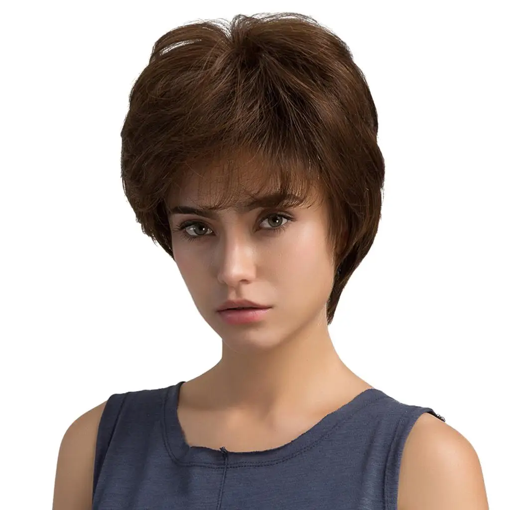 Made of Hair Full Wig Short, , Natural Straight Ladies Wig,