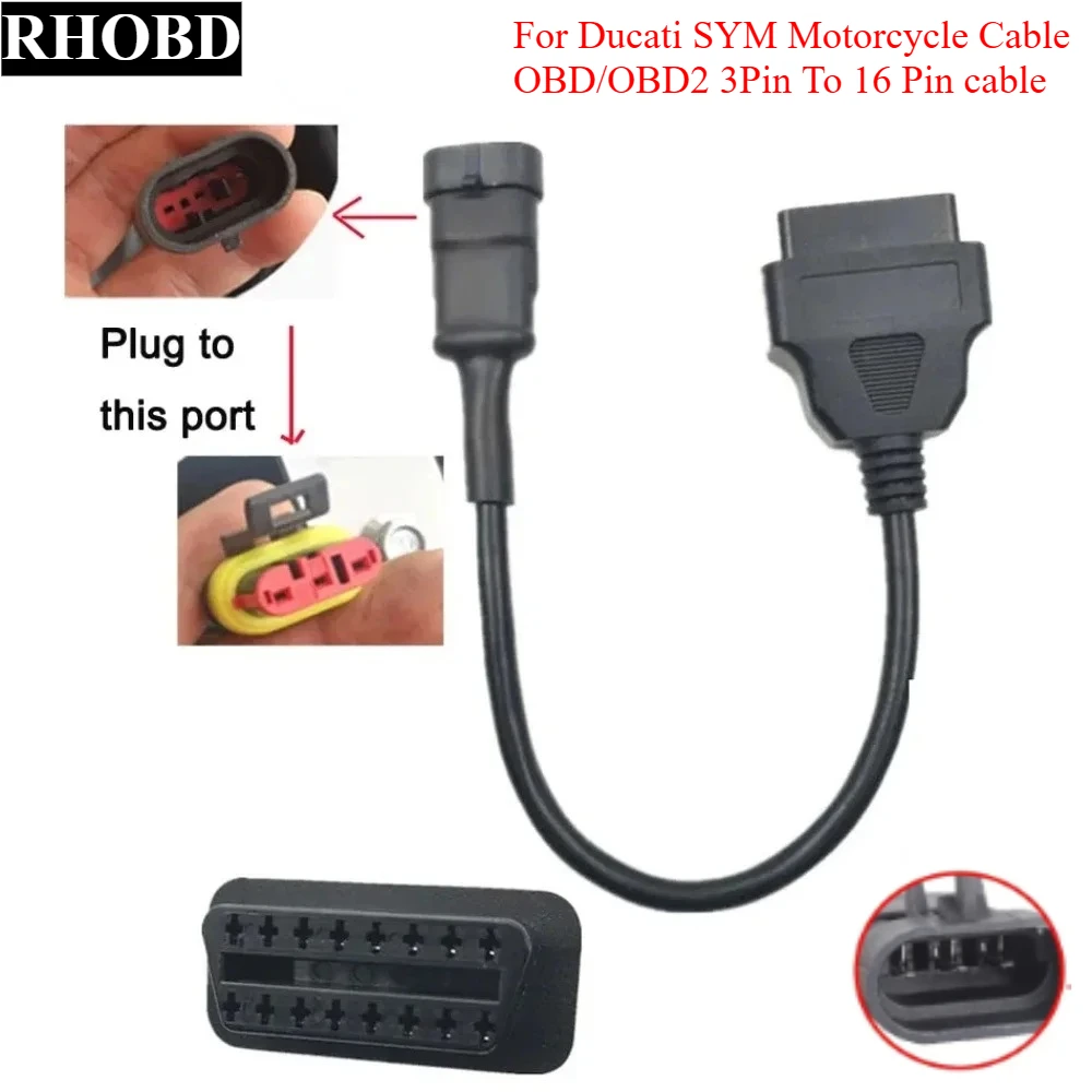

НОВЫЙ 3-контактный на 16-контактный кабель OBD2 для Ducati SYM 3-контактный адаптер обнаружения мотоцикла OBD-провод для CFMOTO 3-контактный мотоцикл