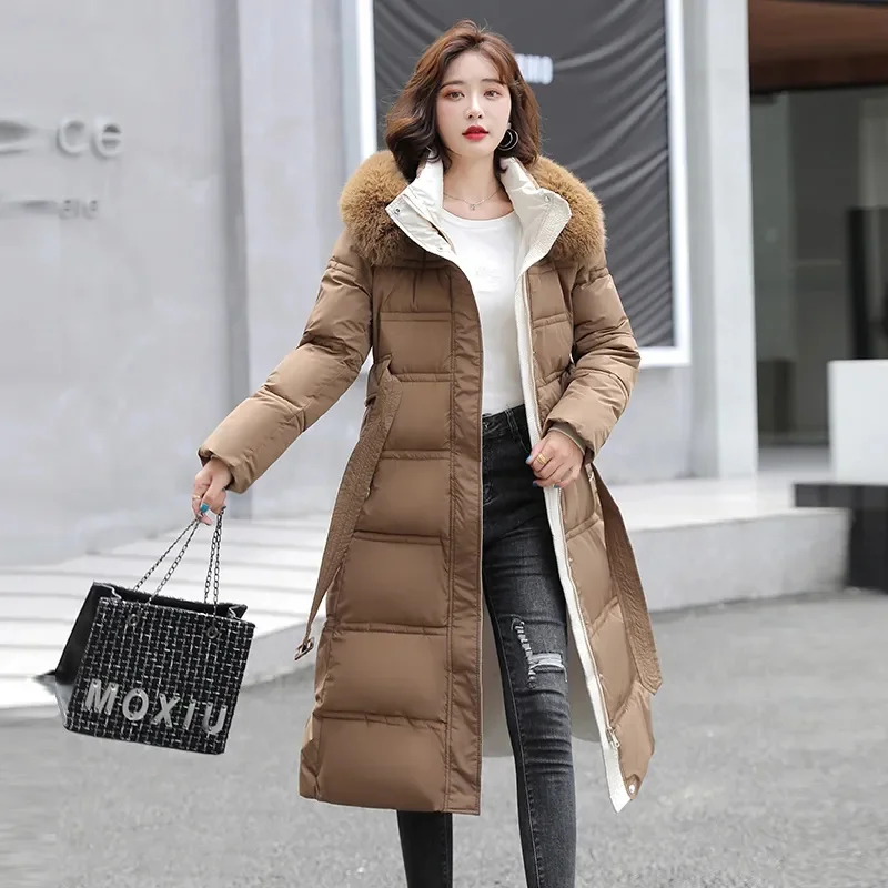 New Winter Jacket Parkas Women Fur Collar Down Cotton Jacket Hooded Long Parka Warm Female Cotton Padded Jacket Casual Outwear