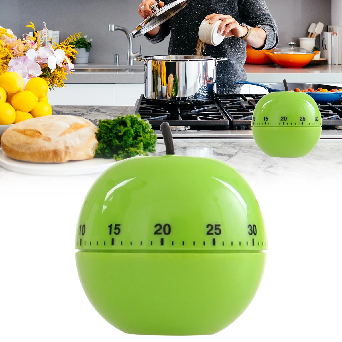 

1Pcs Kitchen Timer 60 Minutes Mechanical Wind Up Timers Apple Shape Cooking Timer Countdown Reminder Timer Kitchen Cooking