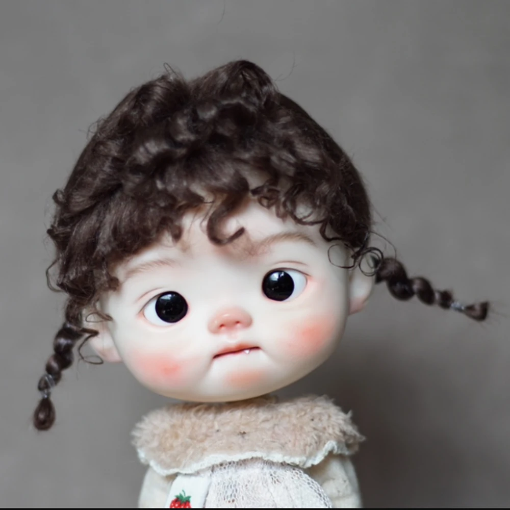 Doll Wig Braids Twin Tails Short Curly Wig Doll Accessories For BJD Doll Big Head Hair Blythe Wig Fake Hair Decoration