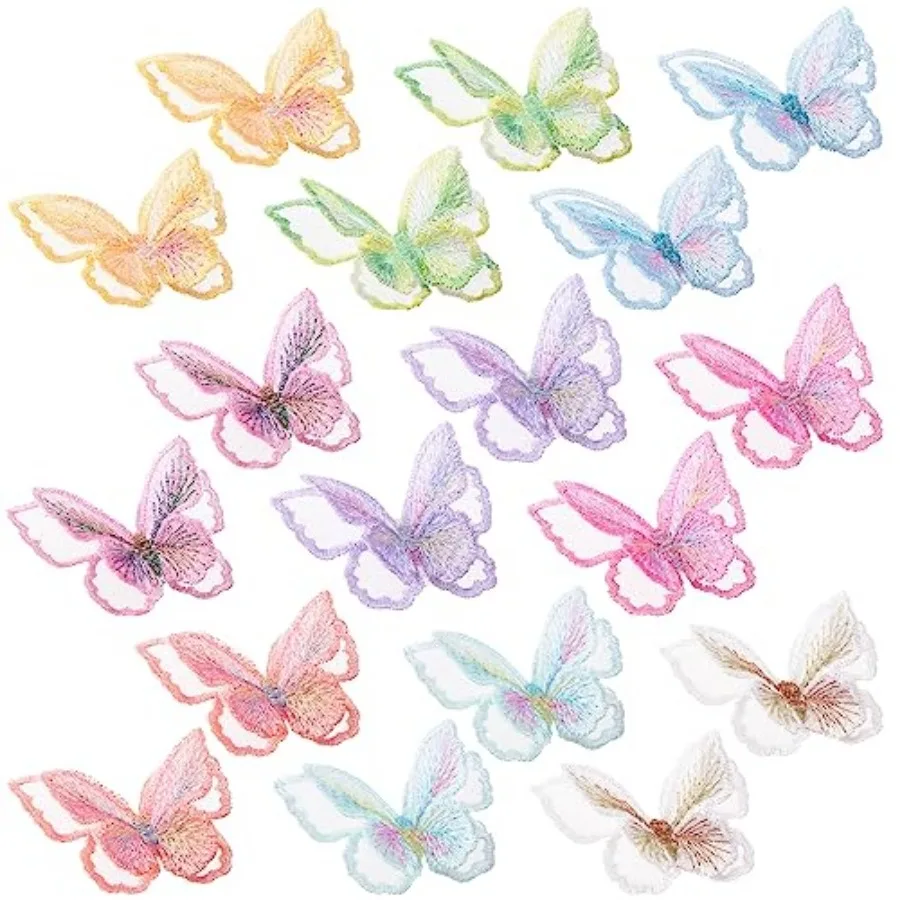 

18pcs 9 Colors Butterfly Lace Patches Double Layer Organza Appliques Sew On Decorative Embroidery for Wedding Bride Dress Cloth