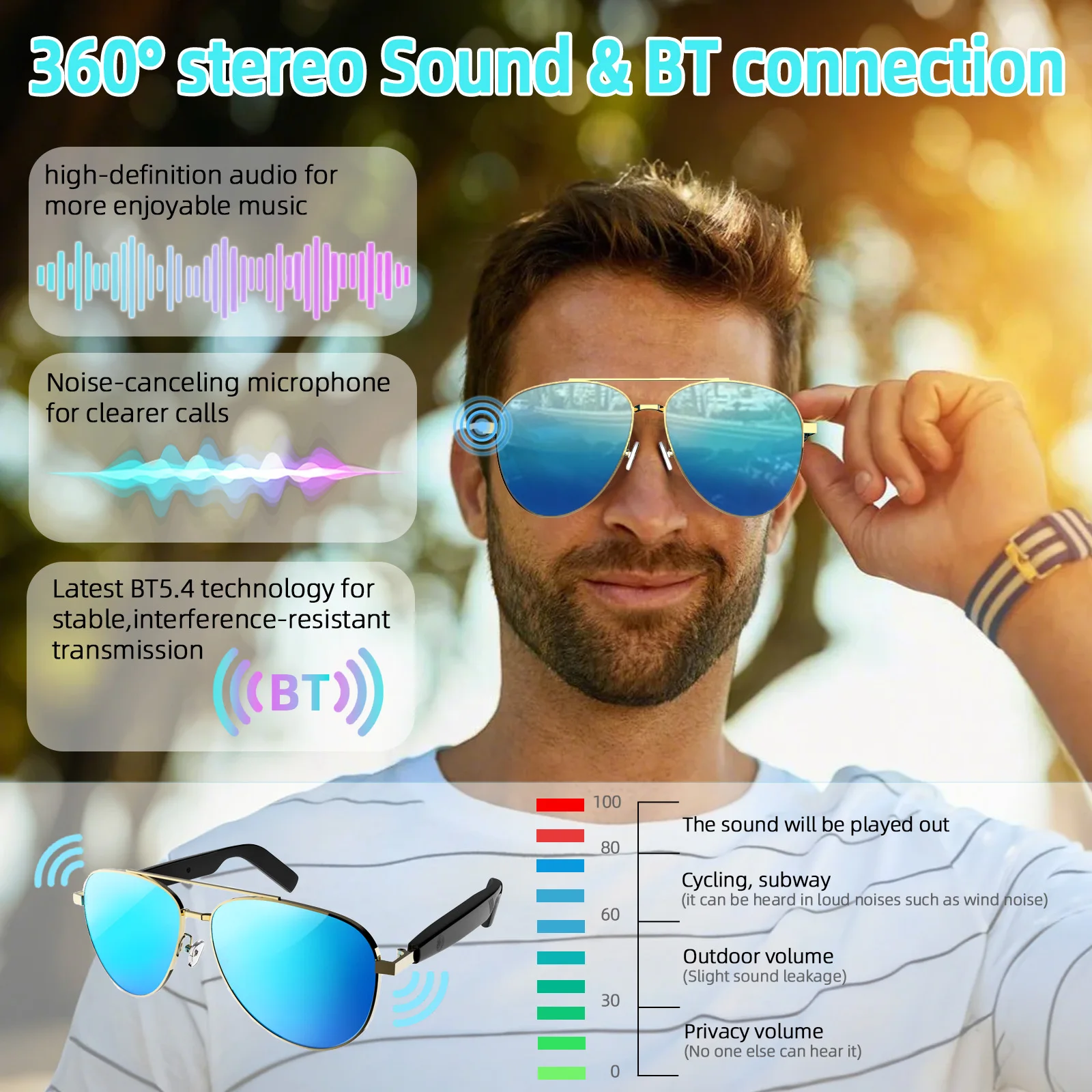 Wireless smart glasses with audio and voice calling, rechargeable music glasses with built-in microphone - Image 3