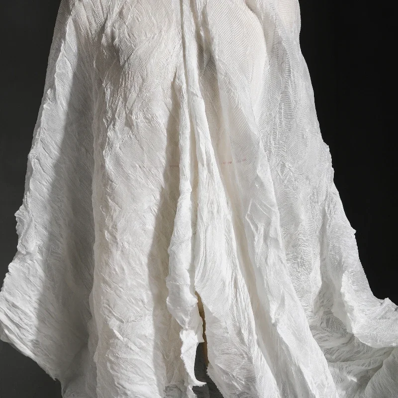 Vintage White Translucent Handmade Toothpick Folded Pleated Muscle Fabric Pleated Skirt Clothing Designer Fabric