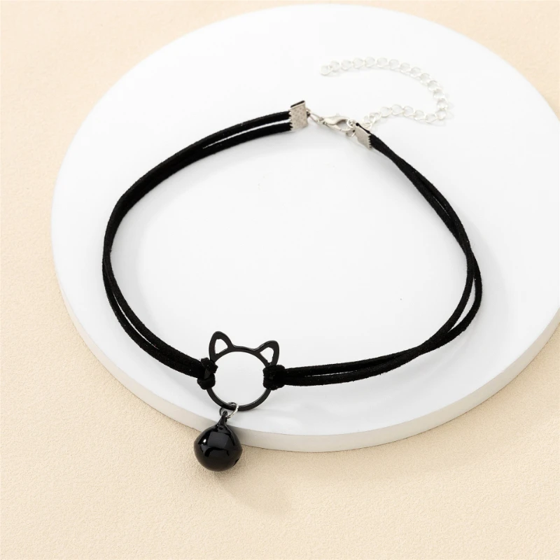 Gargantilhas de veludo preto com sino de gato, colares para mulheres, meninas, doce, fofo, simples, colar de clavícula, festa de casamento, joias da moda