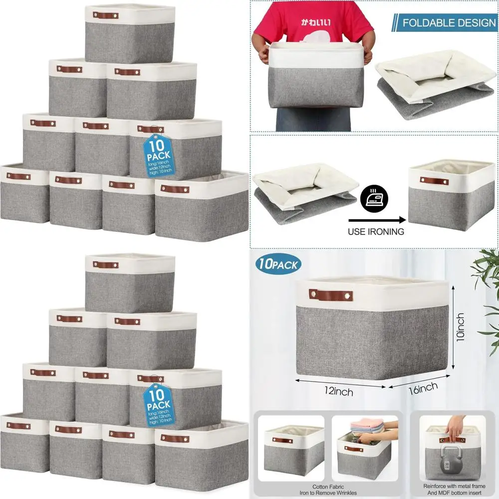 

Складные тканевые корзины для хранения с ручками, для дома, гардероба, детской и игрушек (40x30x25 см, серые и белые)