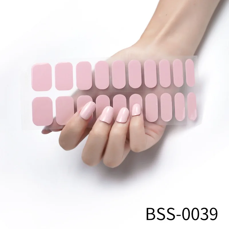 20Tips/Sheet Jelly Semi-Cured Solid Color Nail Gel Wraps Patch Strip Nude Adhesive Slider Long Lasting Full Cover Nail Stickers