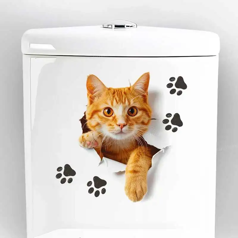 Cute Cat Toilet Sticker Bathroom Toilet Cover Sticker Wall Stickers Animal Wc Accessories Fun For Home BathRoom Decoration S892